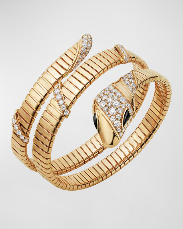 18K Yellow Gold Serpenti Tubogas Onyx and Diamond Bracelet